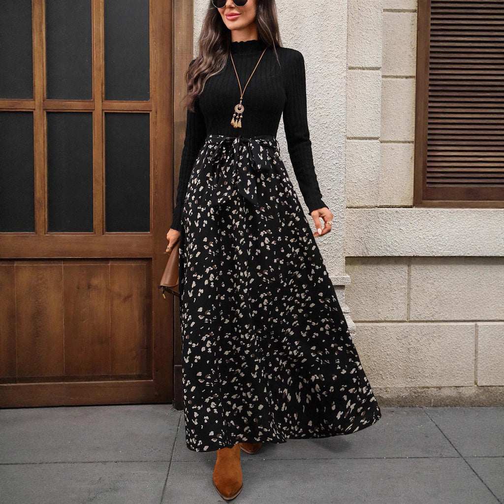 Women's Vintage Round-neck Long-sleeve Printed Dress