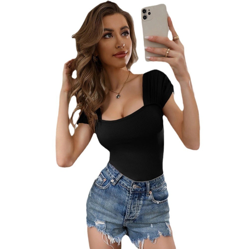 Women's Sexy Square Neck Ruffled Slim-fit Knit Sleeveless Top