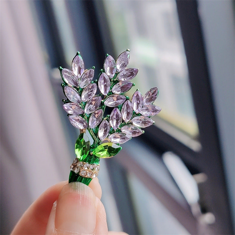 Purple Lavender Brooch Women's Diamond-Studded Bouquet Corsage Accessory Pin