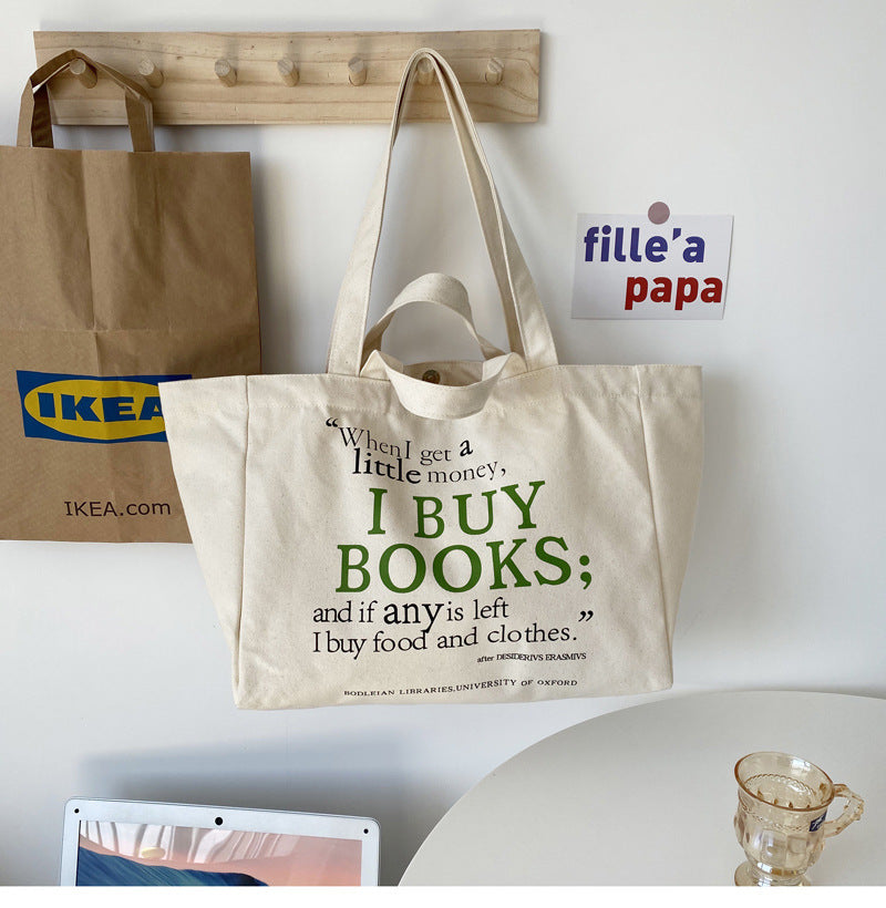 Korean Version Large Capacity English Canvas Shopping Bag