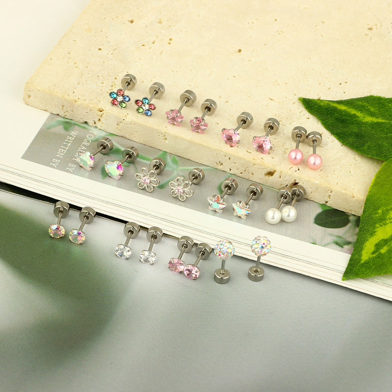 Stainless Steel Pentagram Screw-back Earring Set