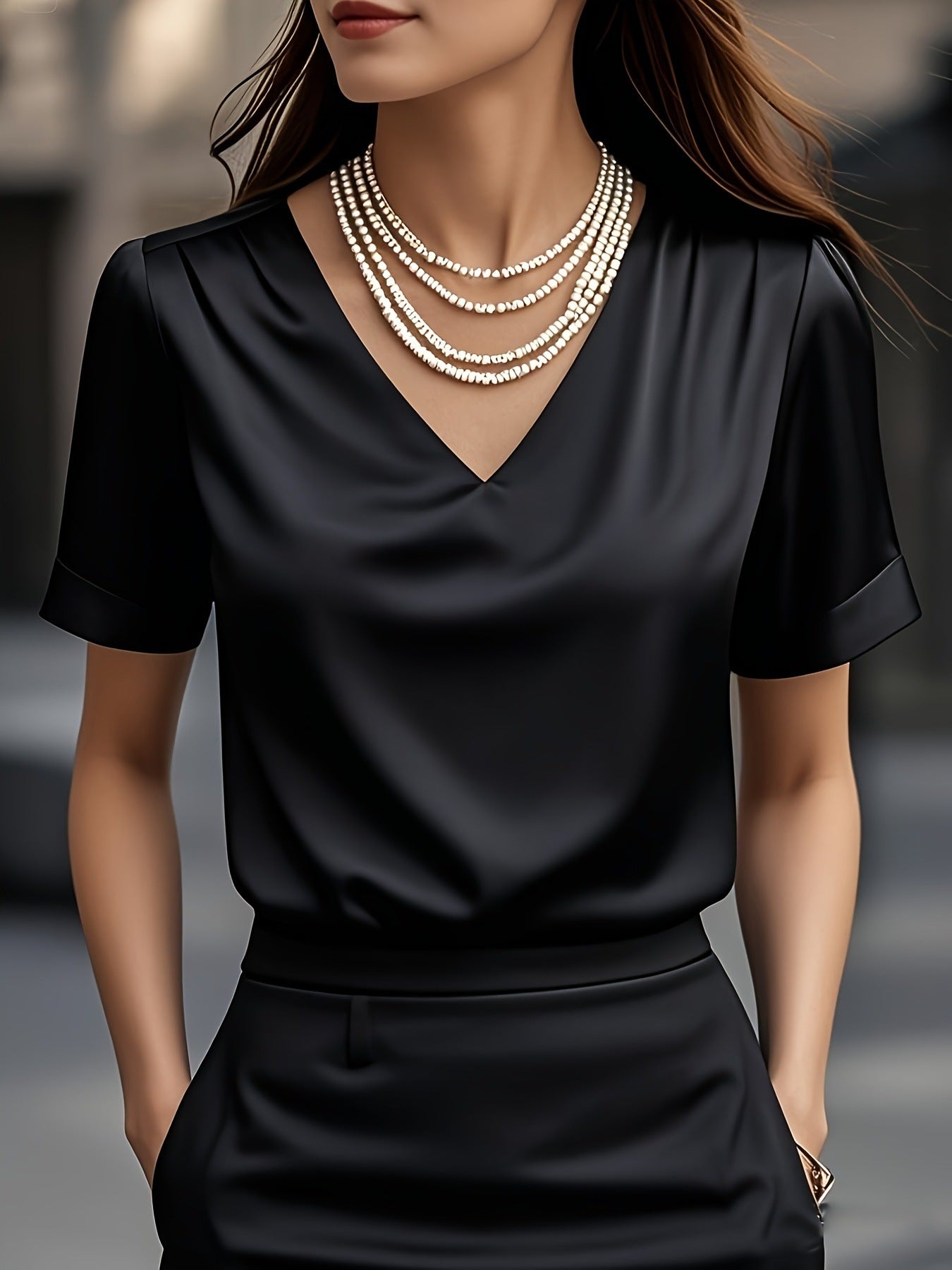 Summer Solid Color Pendant Small V-neck Short-sleeved Shirt Comfortable All-matching