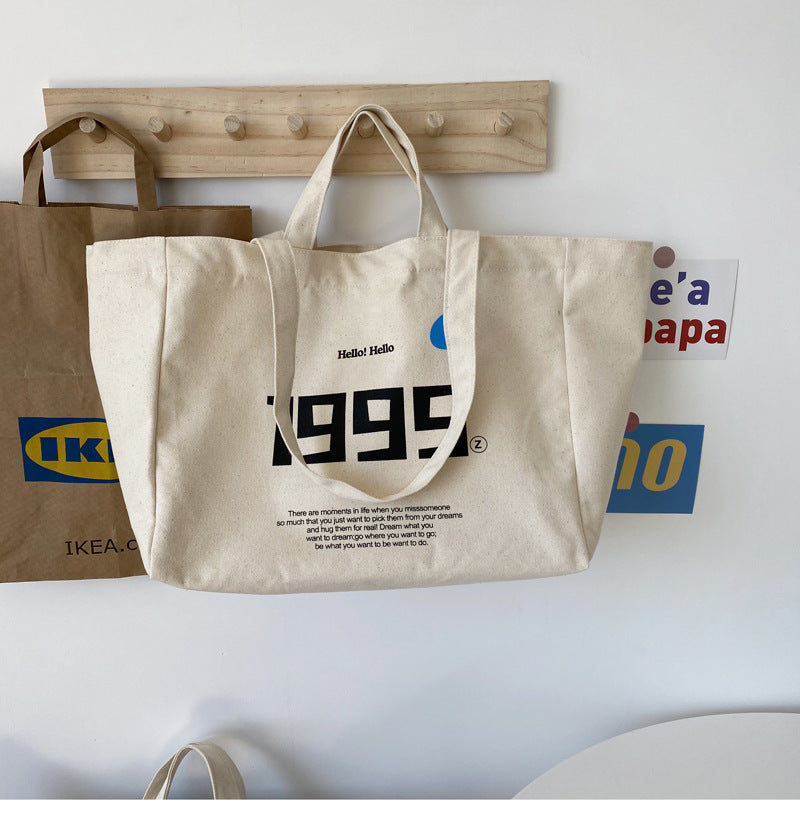 Korean Version Large Capacity English Canvas Shopping Bag