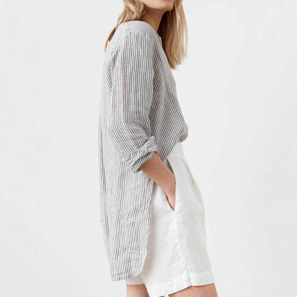 Women's Long Sleeve Stand-up Collar Striped Shirt