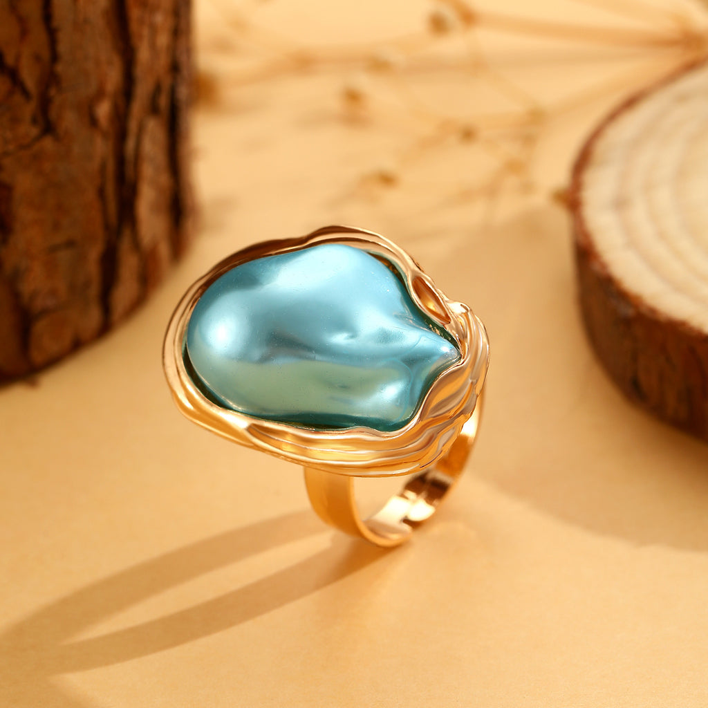 1PC Vacation Style Starfish & Seashell Ring - Irregular Pearl Ring, Minimalist & Elegant, INS-Inspired