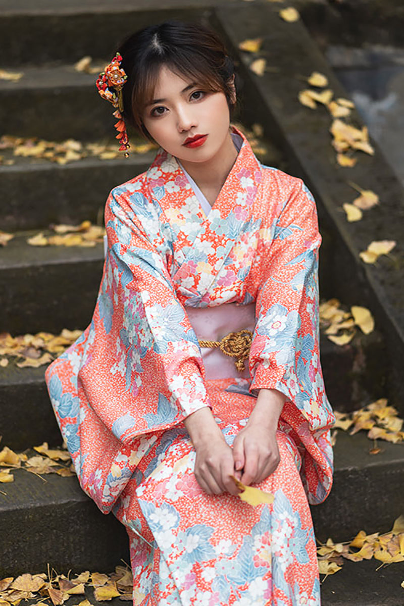 Vintage Orange Sakura Yukata Kimono
