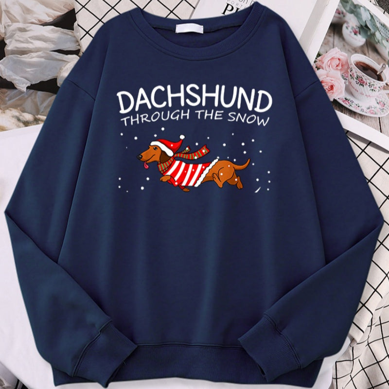 Sausage Dog Crosses Snow Funny Dog Christmas Women's Hoodie