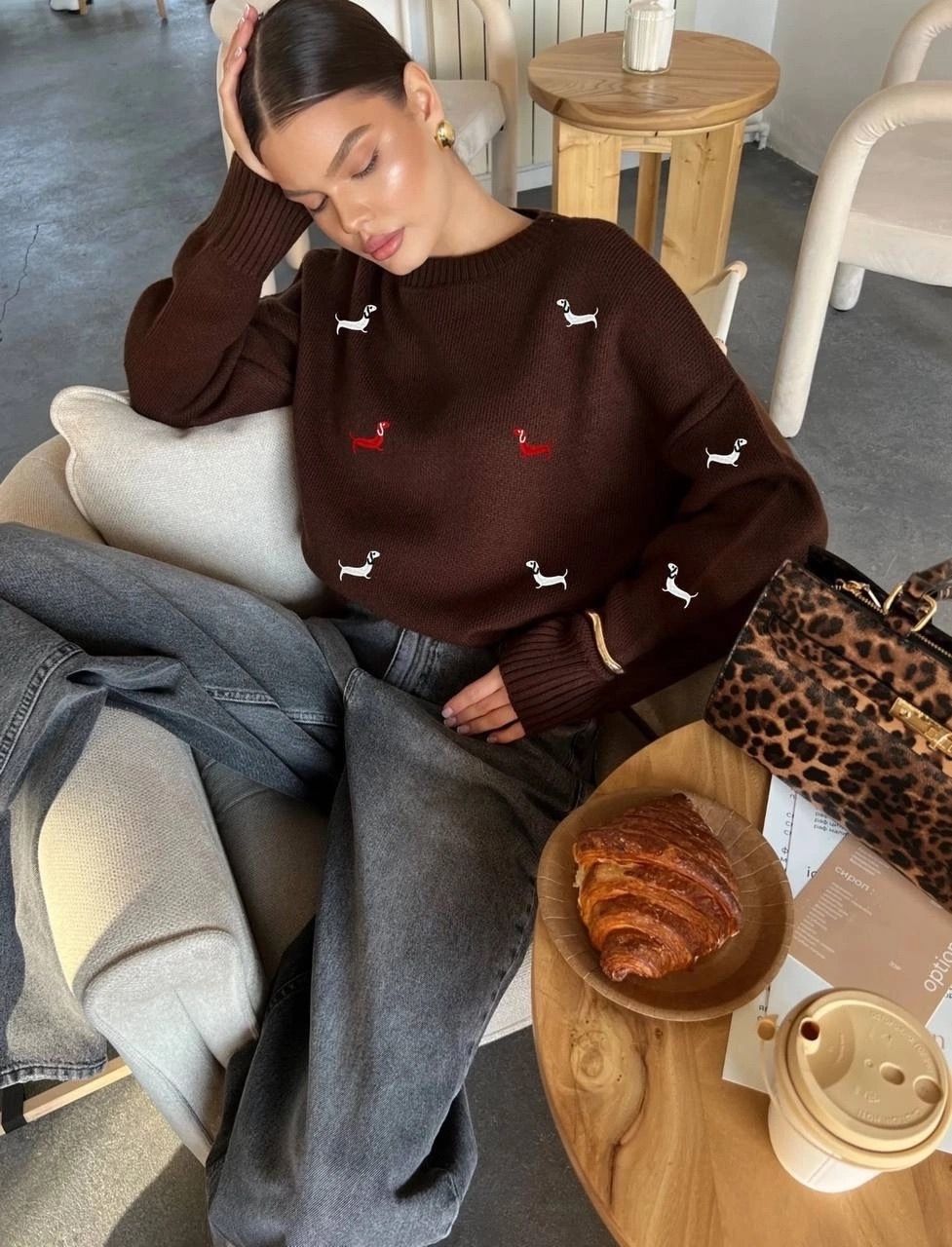 New Autumn And Winter Sweater Round Neck Long Sleeve Dog Print Casual