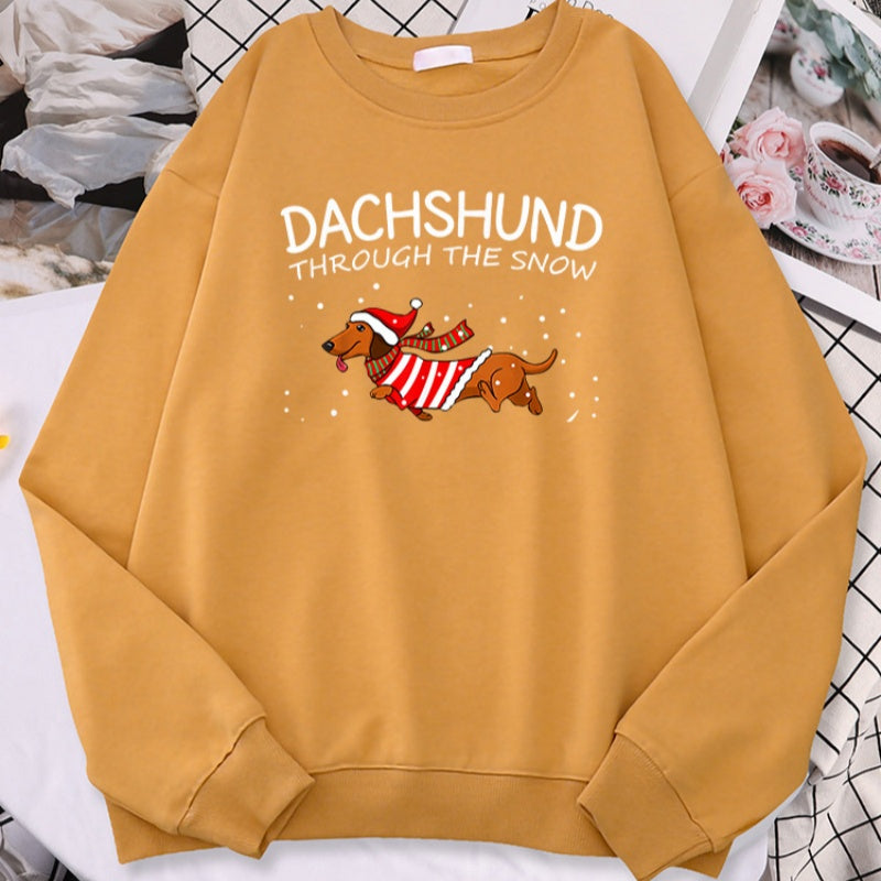 Sausage Dog Crosses Snow Funny Dog Christmas Women's Hoodie