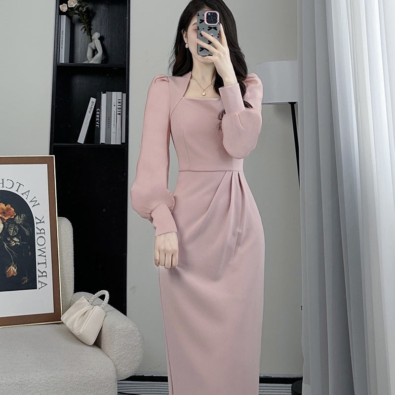 Long-sleeved French-style Waist-cinching Elegant Dress