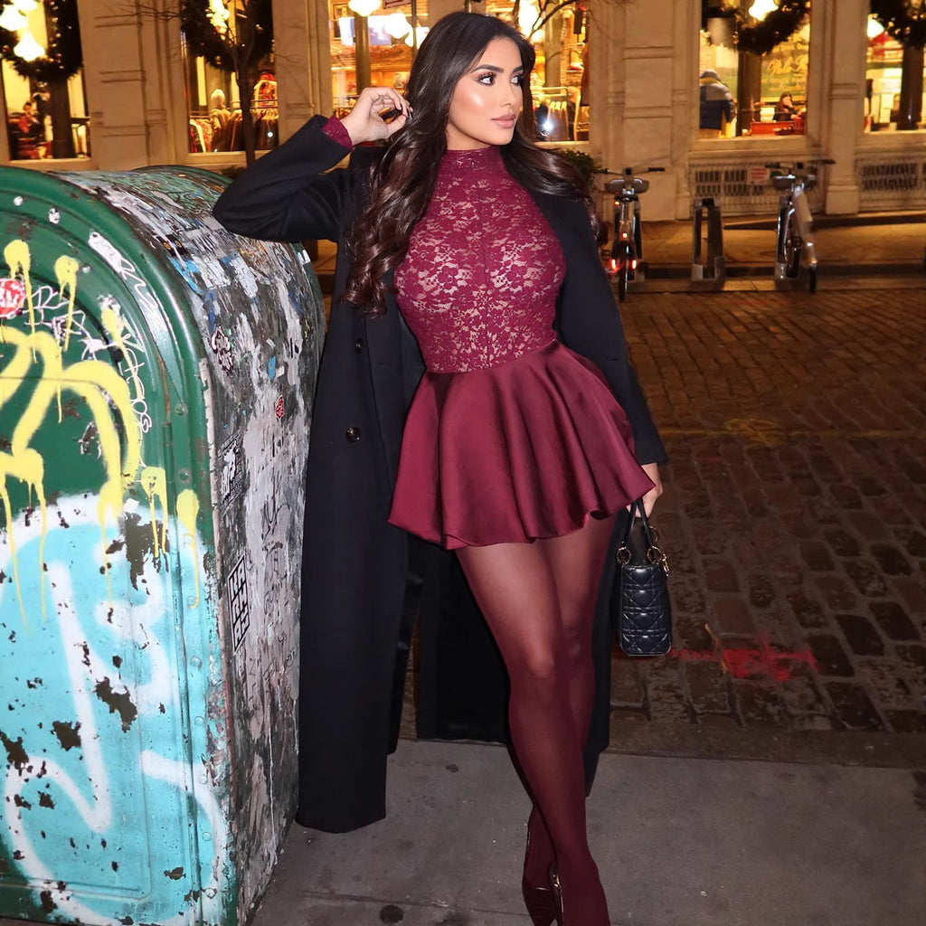 Lace Stitching Round-neck Long-sleeved Dress