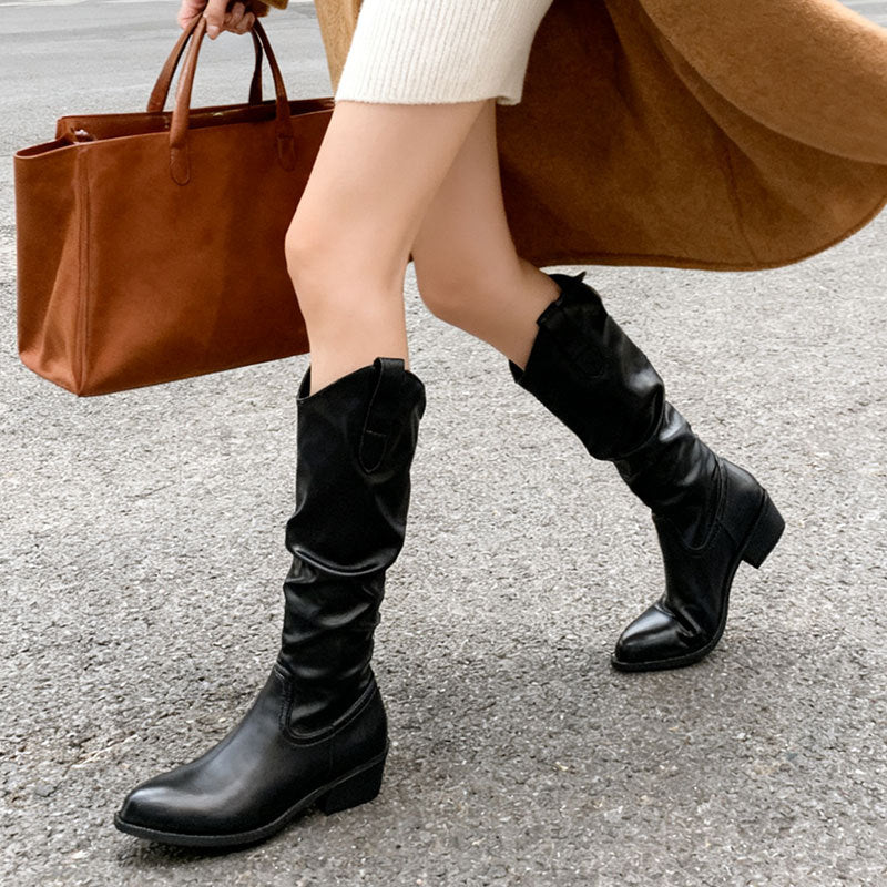 Fashionable Chunky Heel Suede High-top Riding Boots