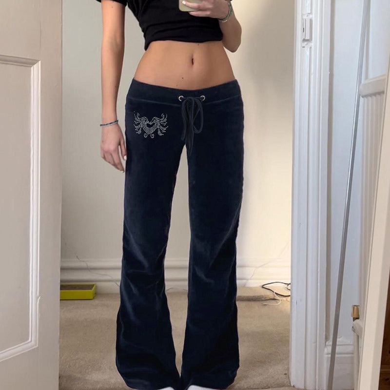 American Retro Y2g Velvet Bootleg Pants Slim Fit