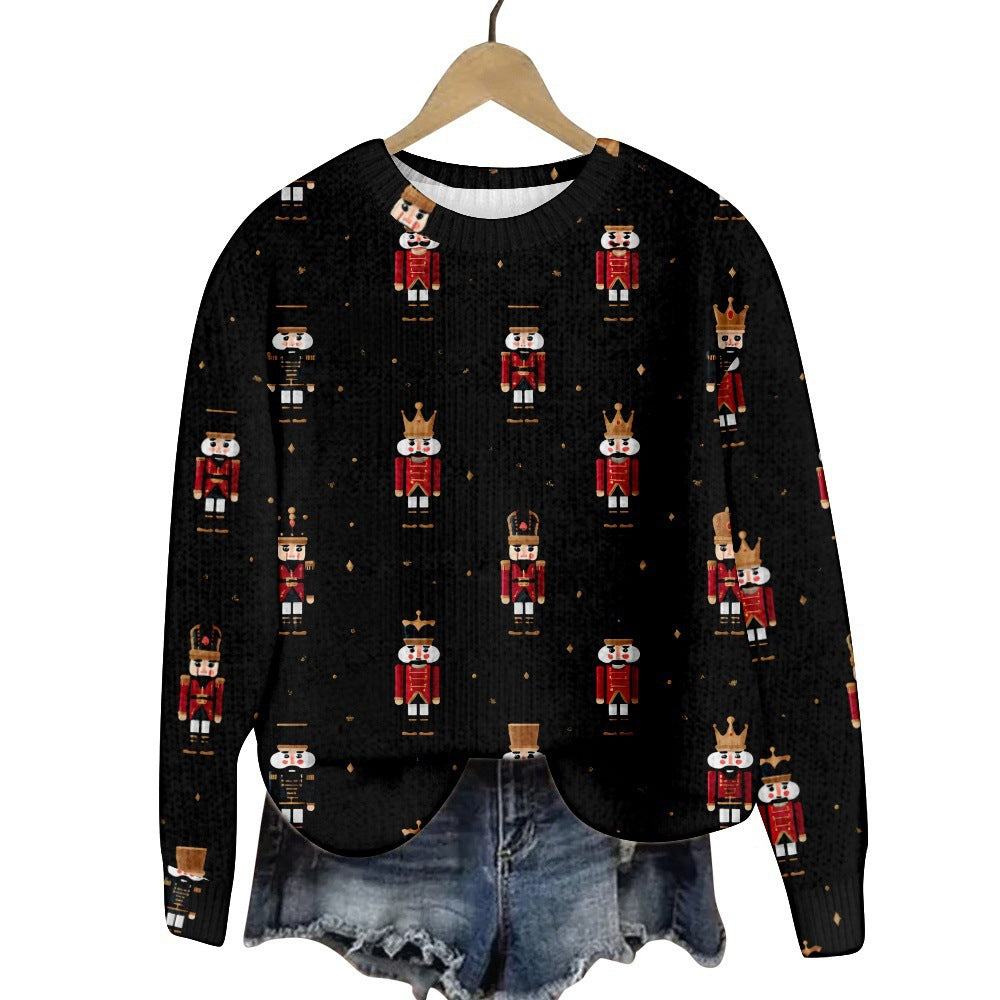 Christmas Cat Hat Snowflake Print Women's Round Neck Sweatshirt