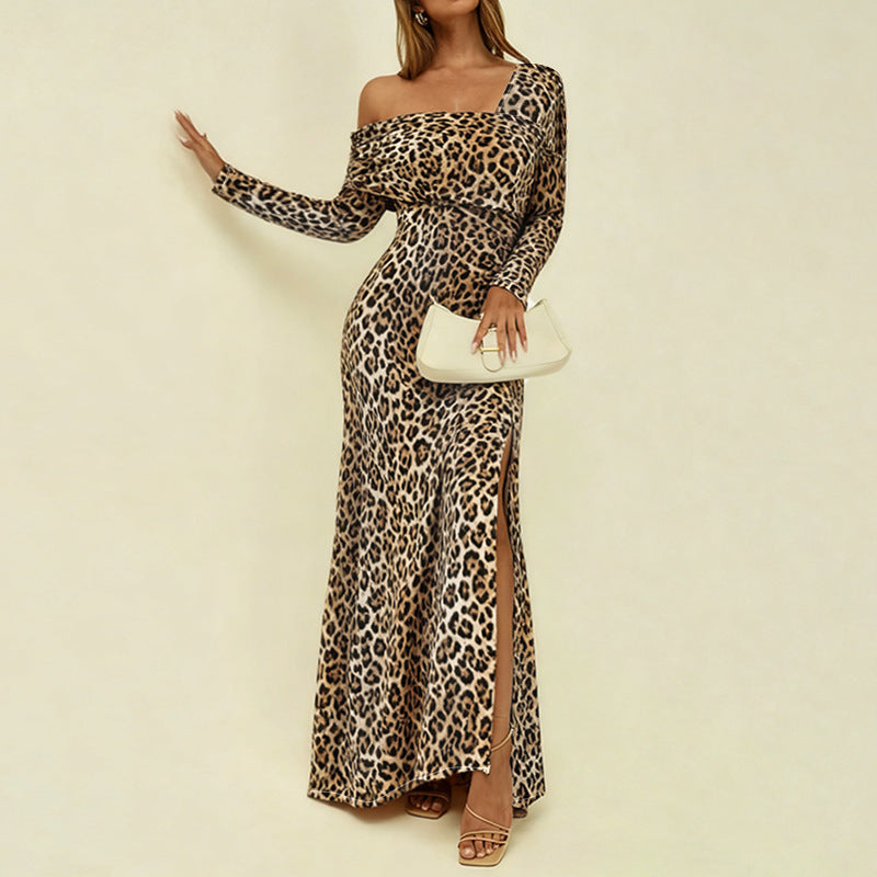 New Square Neck Sexy Leopard Print Elegant Slim-fit Dress