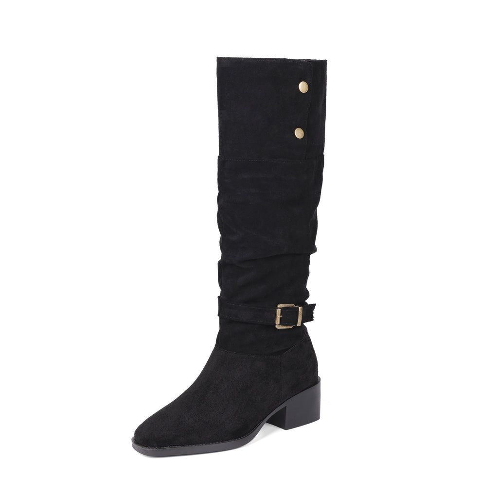Chunky Heel Wrinkled Stacked Ankle Martin Boots