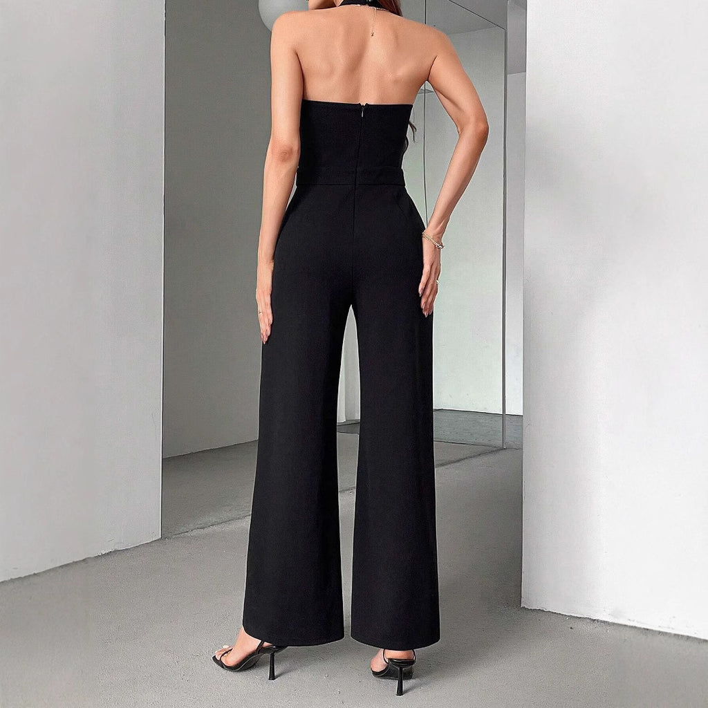 Black And White Color Matching Straight Halter Jumpsuit