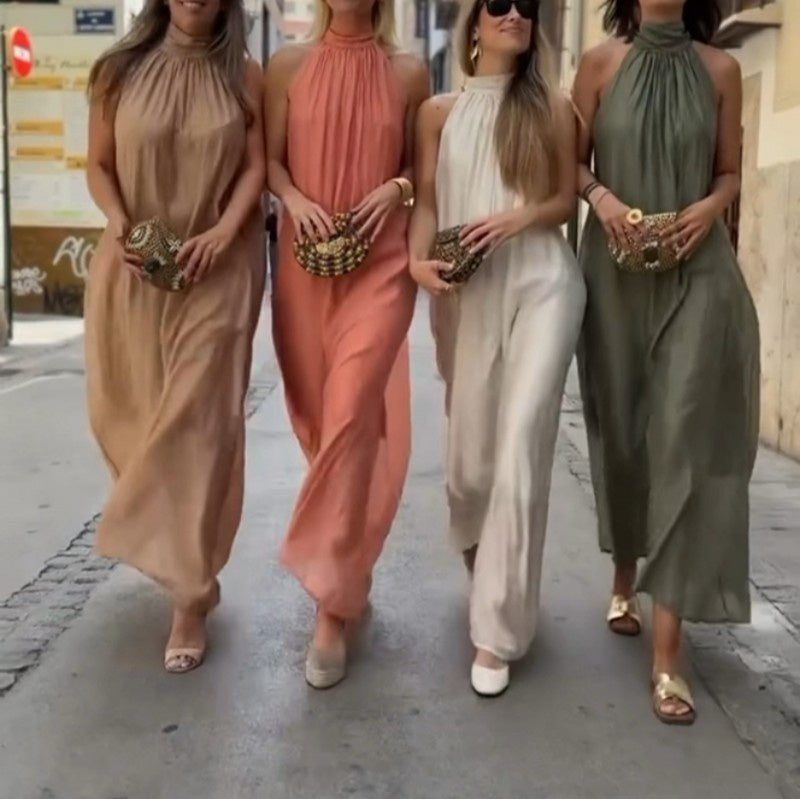 New Advanced Elegant Lady Style Tie Dress Simple Solid Color