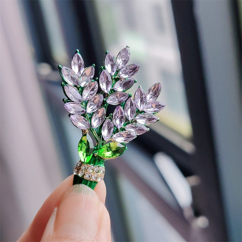 Purple Lavender Brooch Women's Diamond-Studded Bouquet Corsage Accessory Pin