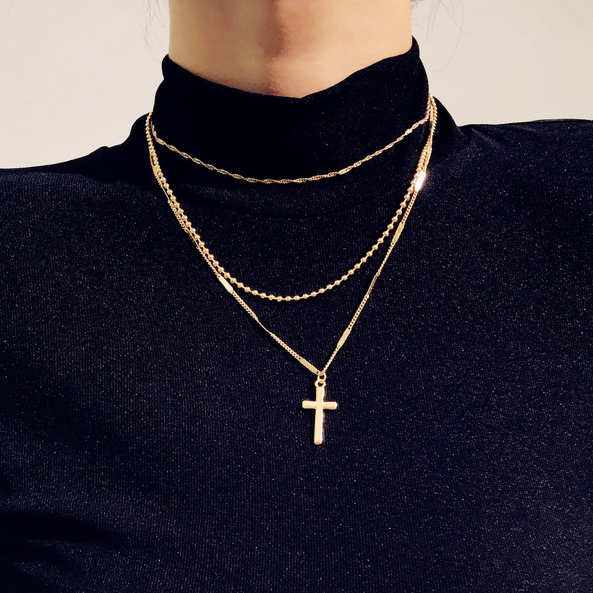 Vintage cross multi-layer necklace