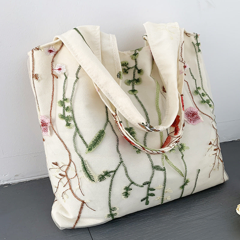 Embroidered Canvas Holiday Shopping Bag Schoolbag