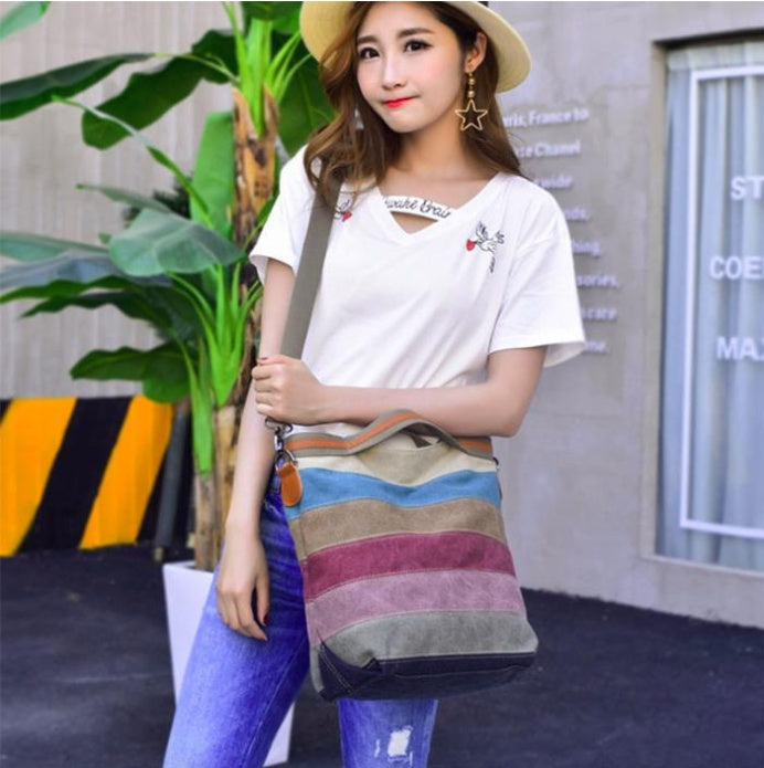 Vintage canvas stitching shoulder bag
