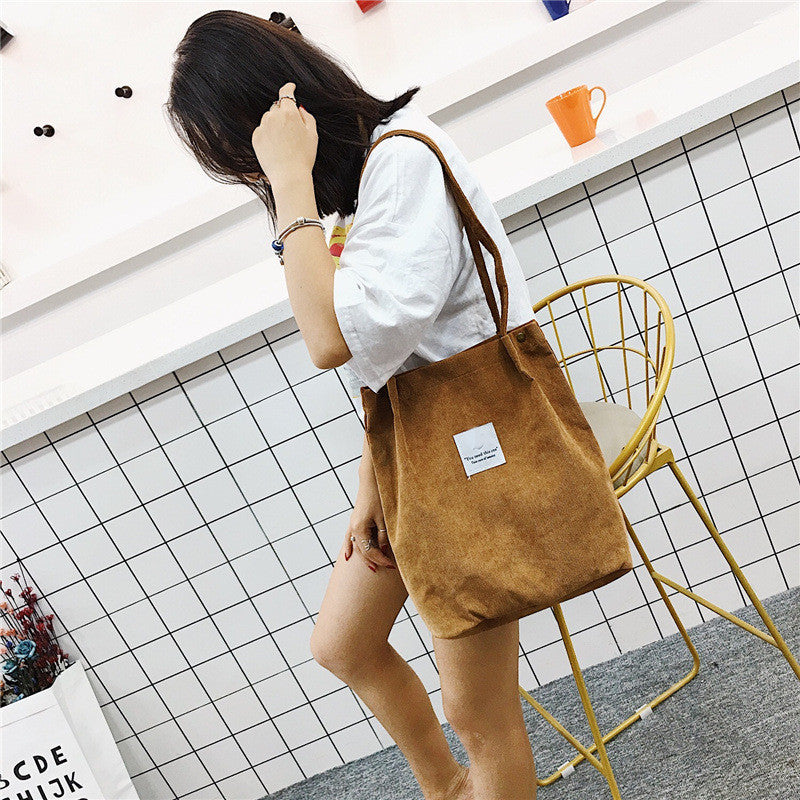 Summer literary small  corduroy canvas bag simple tide female hand shoulder bag