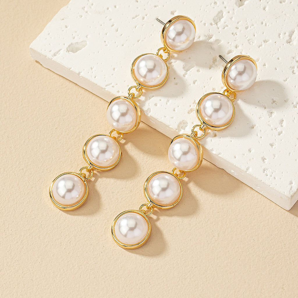 Simple And Stylish Pearl Long Versatile Elegant Tassel Earrings