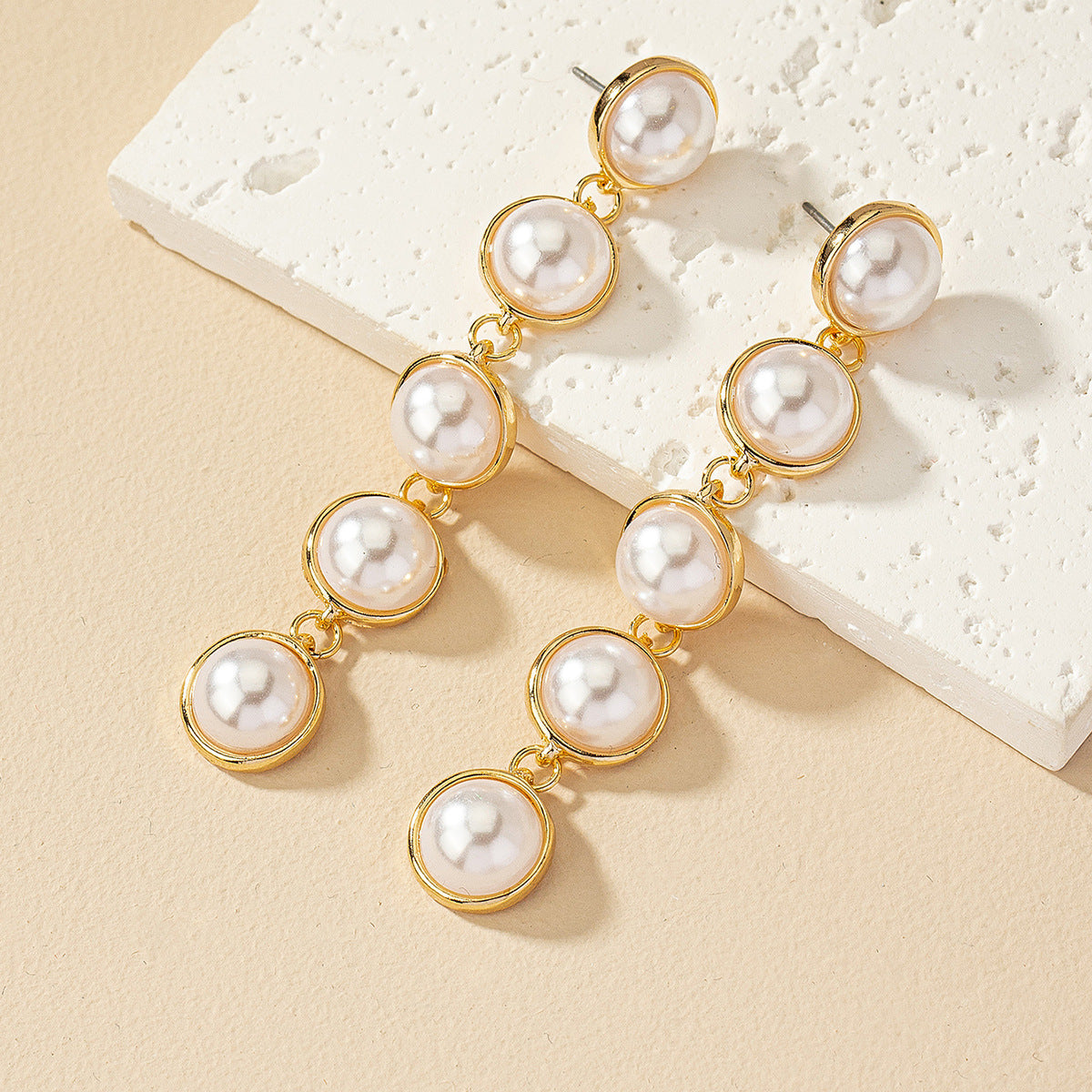 Simple And Stylish Pearl Long Versatile Elegant Tassel Earrings