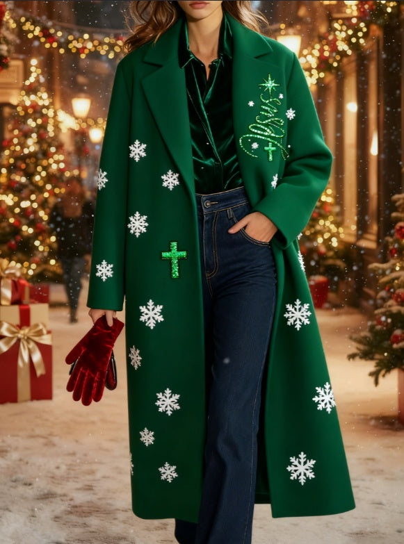 Printed Casual Lapel Long-sleeved Long Coat