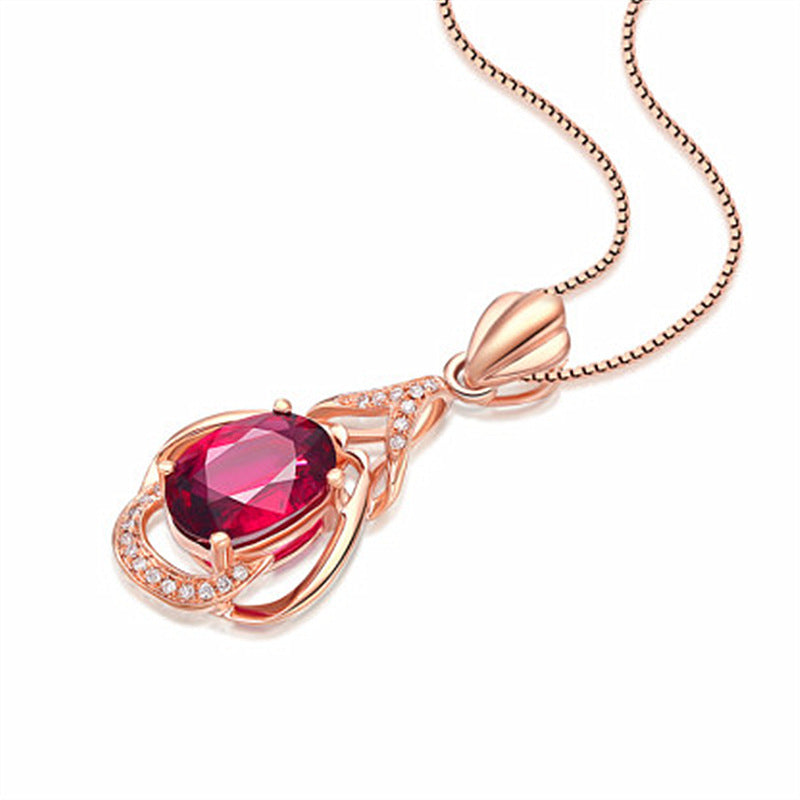 Ruby Water Drop Pendant Necklace For Women