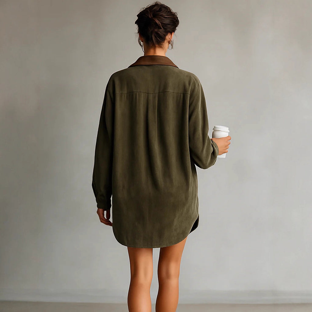 Women's Retro Loose-Fit French-Style Shirt Dress