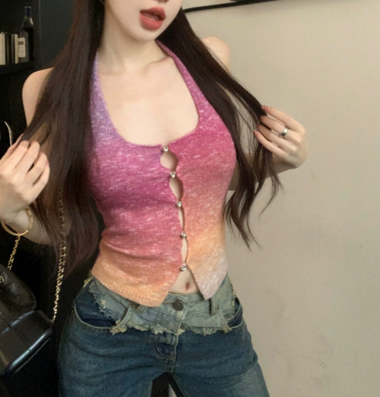 Colorful And Sweet Knitted Halter-neck Vest