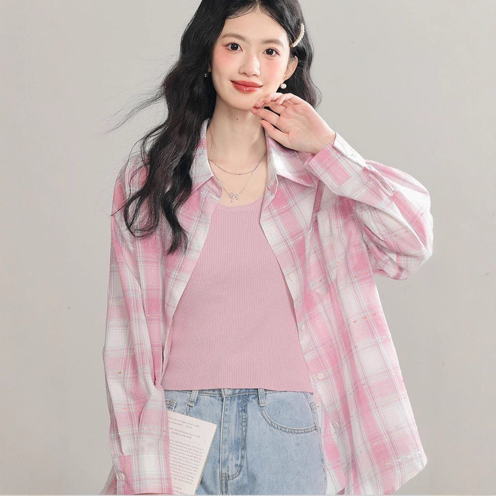 Women's Long Sleeve Loose Casual Plaid Shirt