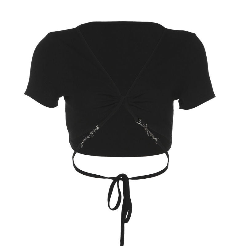 Pure Hot Girl Sexy Hot Outer Wear Lace Up Short Top