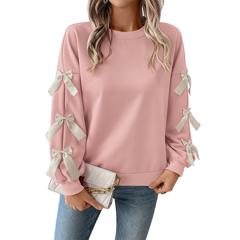 Sweet Bow Decorated Long Sleeve Sweatshirt