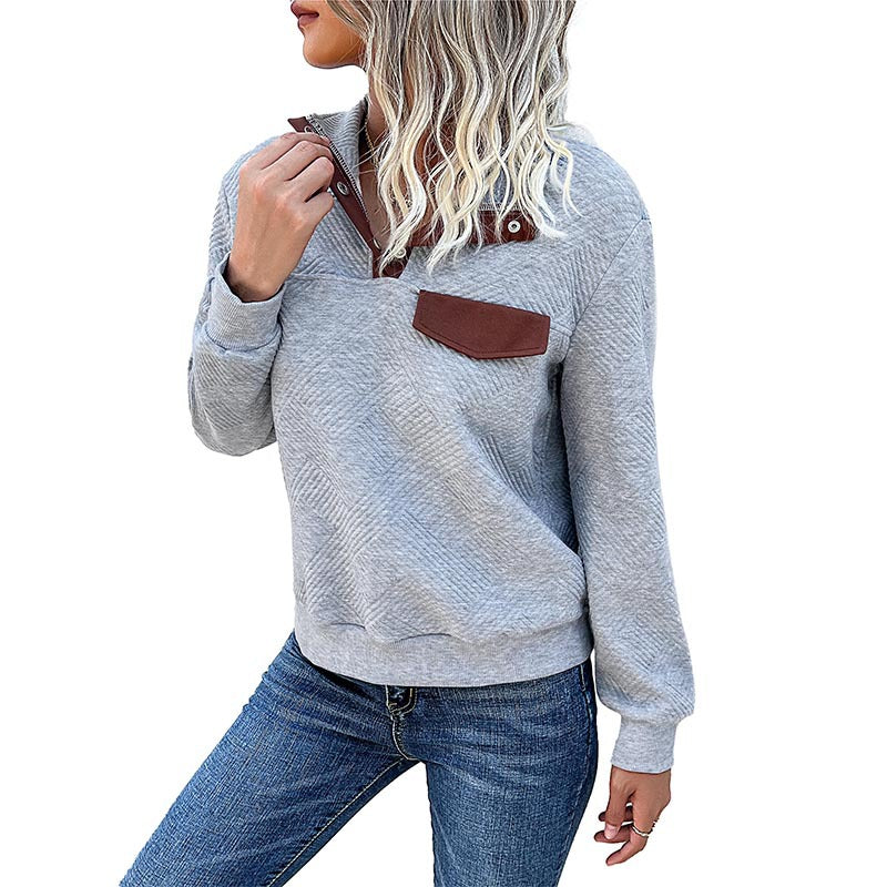 Solid Color Textured Long Sleeve Women's Hoodie Autumn
