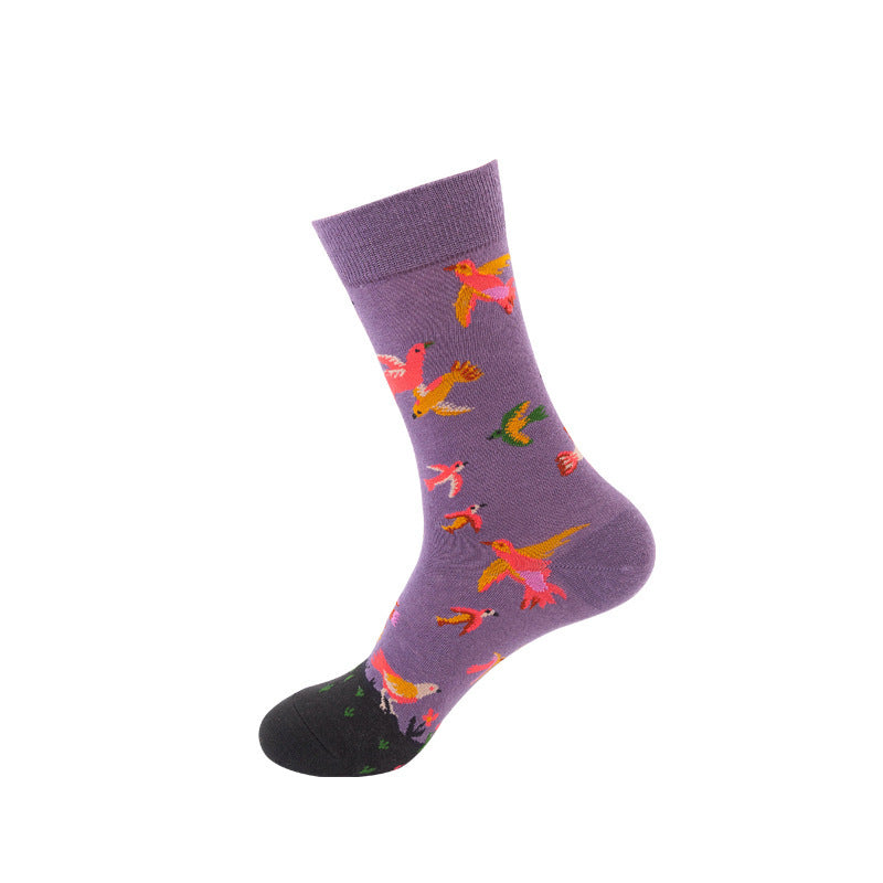 Vintage Street Women Socks Fashion Brand Men's Socks Cotton Funny Star Starry Sky Flower Graffiti Asuka Crew Casual Sock