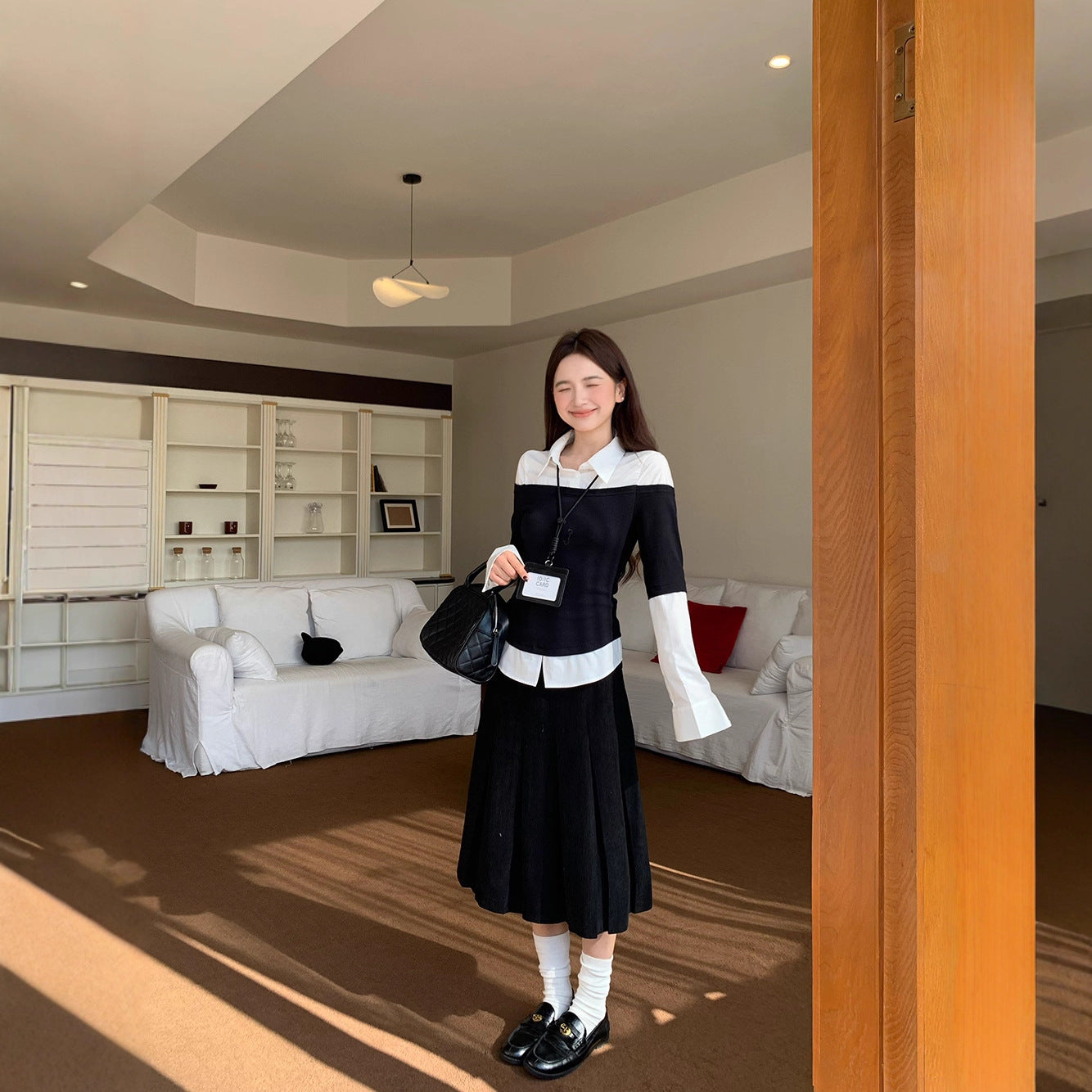 Women's Autumn Korean Slimming Fake Two-Piece Shirt