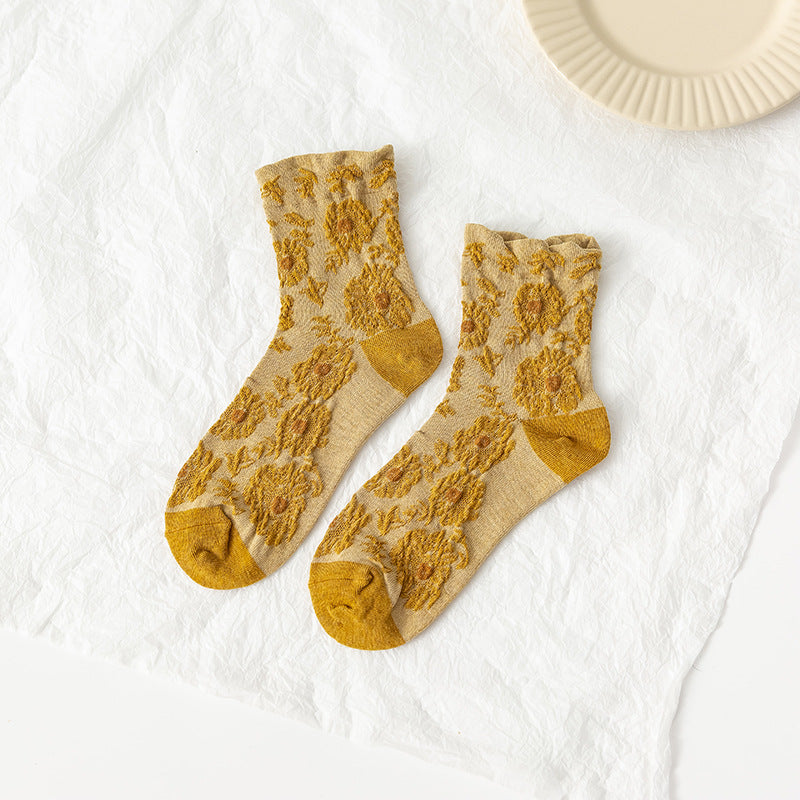 Vintage jacquard ladies cotton socks