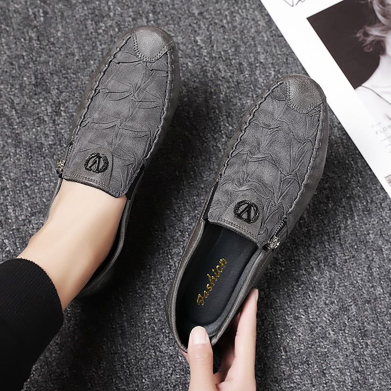 Vintage Zipper Casual Leather Shoes