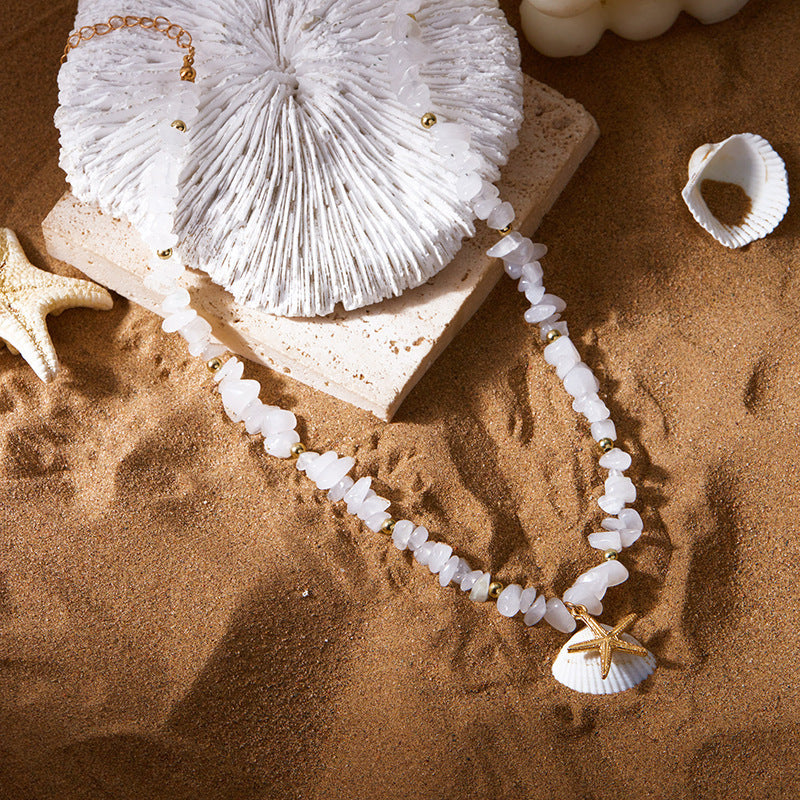 Small Gravel Starfish Pendant Necklace Choker Europe And America