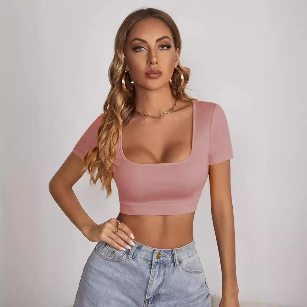 Sexy Slim-fit Street Style Square Neck Crop Top