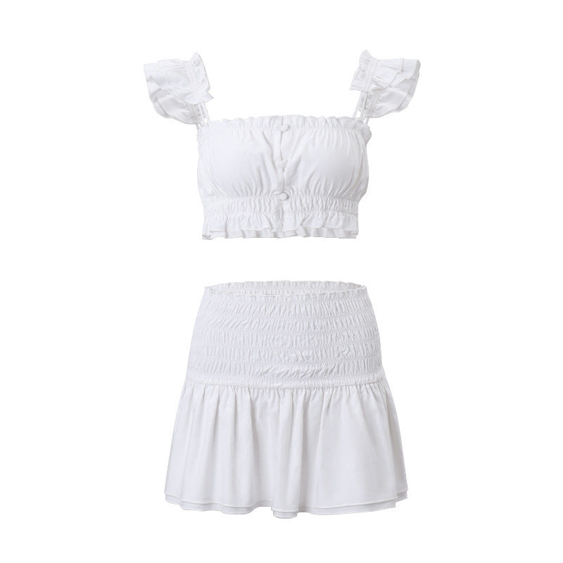 Flying Sleeves Camisole Pleated Skirt Skirt Outfit Women