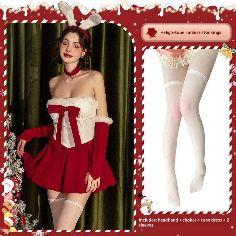 Christmas Velvet Strapless Bunny Girl Dress