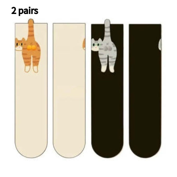 Cute Cat Socks With Balls Summer Breathable Soft Cotton Socks Funny Cotton Sock Middle Tube Girl Women Novelty Sport Socks