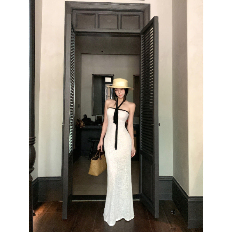 Women's Casual White Halter-neck Tube Dress