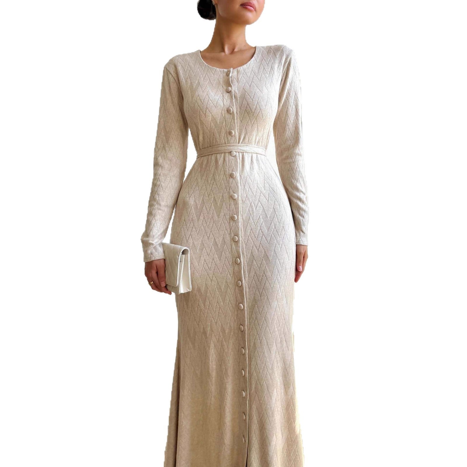 Casual Crew-neck Long-sleeve Sweater Loose-fitting Knit Bodycon Dress