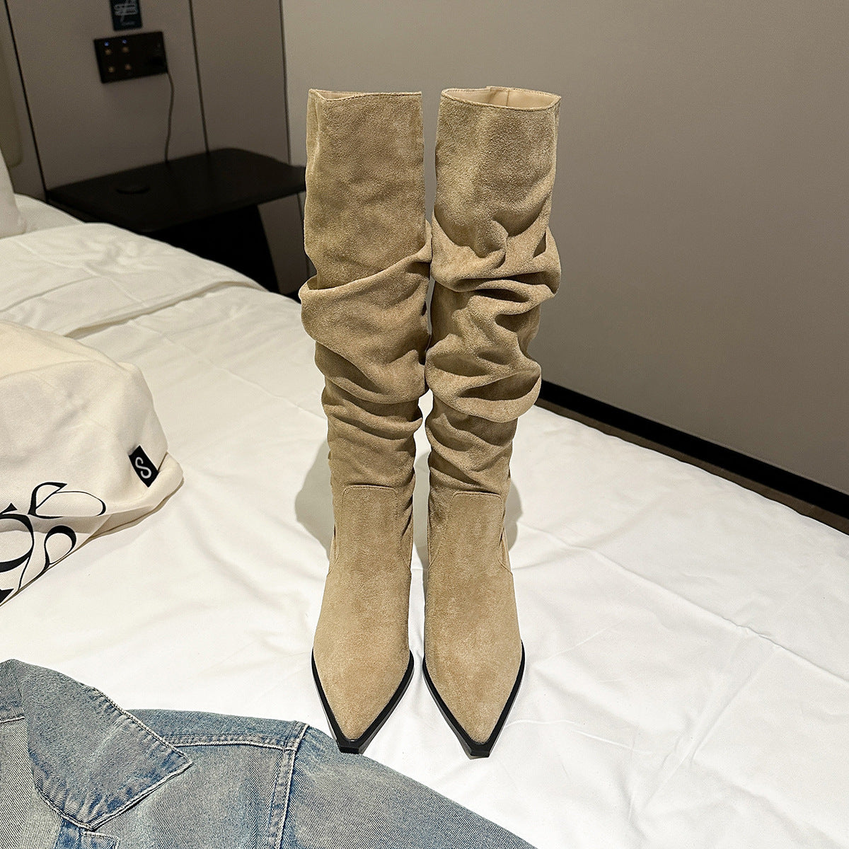 Pointed Toe Skinny Boots Below The Knee Boots