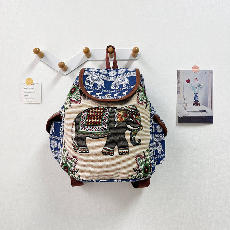 Special Drawstring Elephant Embroidered Backpack With Drawstring Buckle Cover